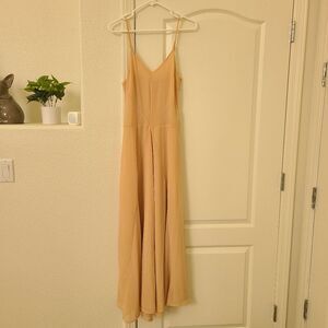 Elegant Nude Pink Maxi Dress V Neck Wedding Guest Maxi Prom Strap Chiffon S